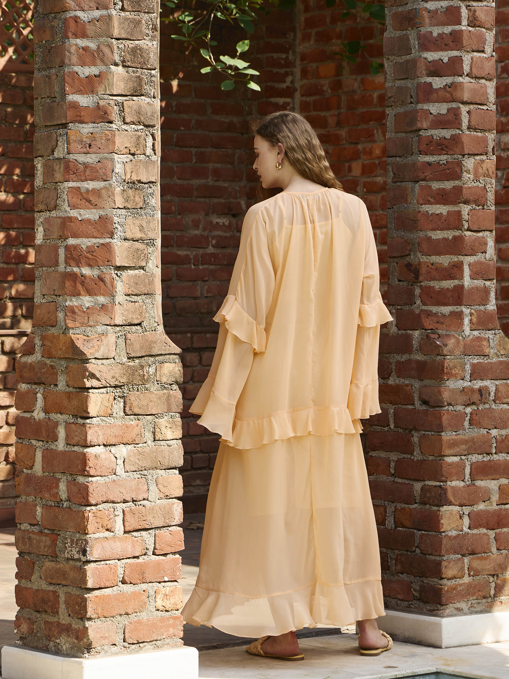 Women Peach Solid Loose Fit Maxi Dress-SFDRSS12975