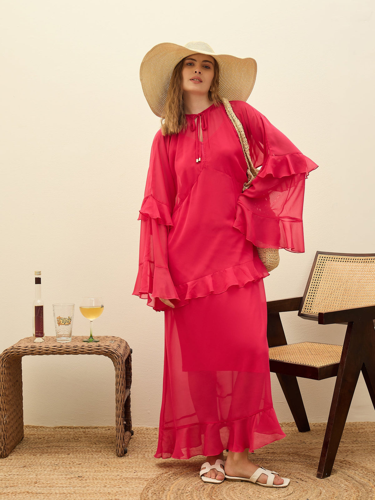 Women Fuchsia Solid Loose Fit Maxi Dress-SFDRSS12976