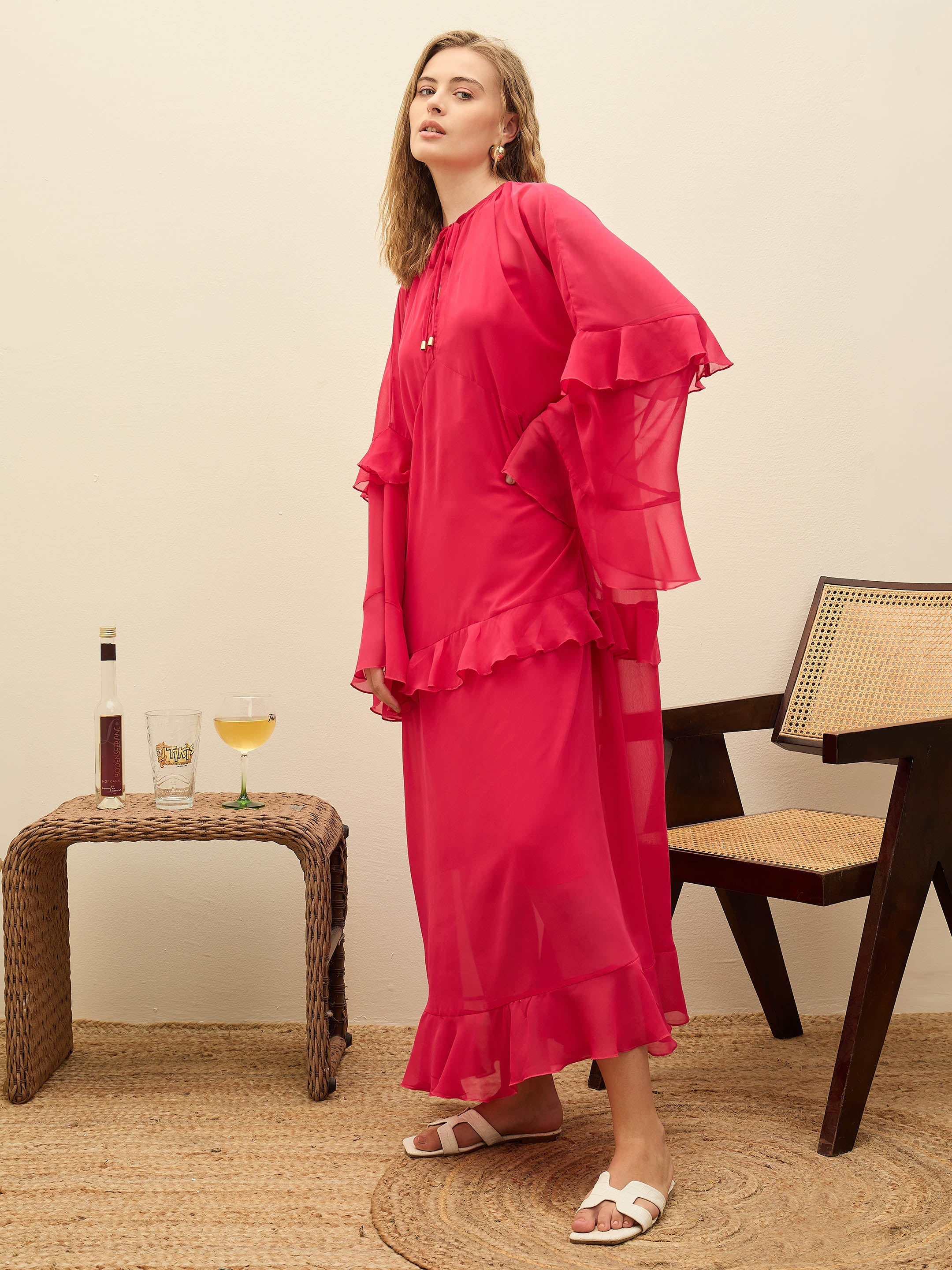 Women Fuchsia Solid Loose Fit Maxi Dress-SFDRSS12976