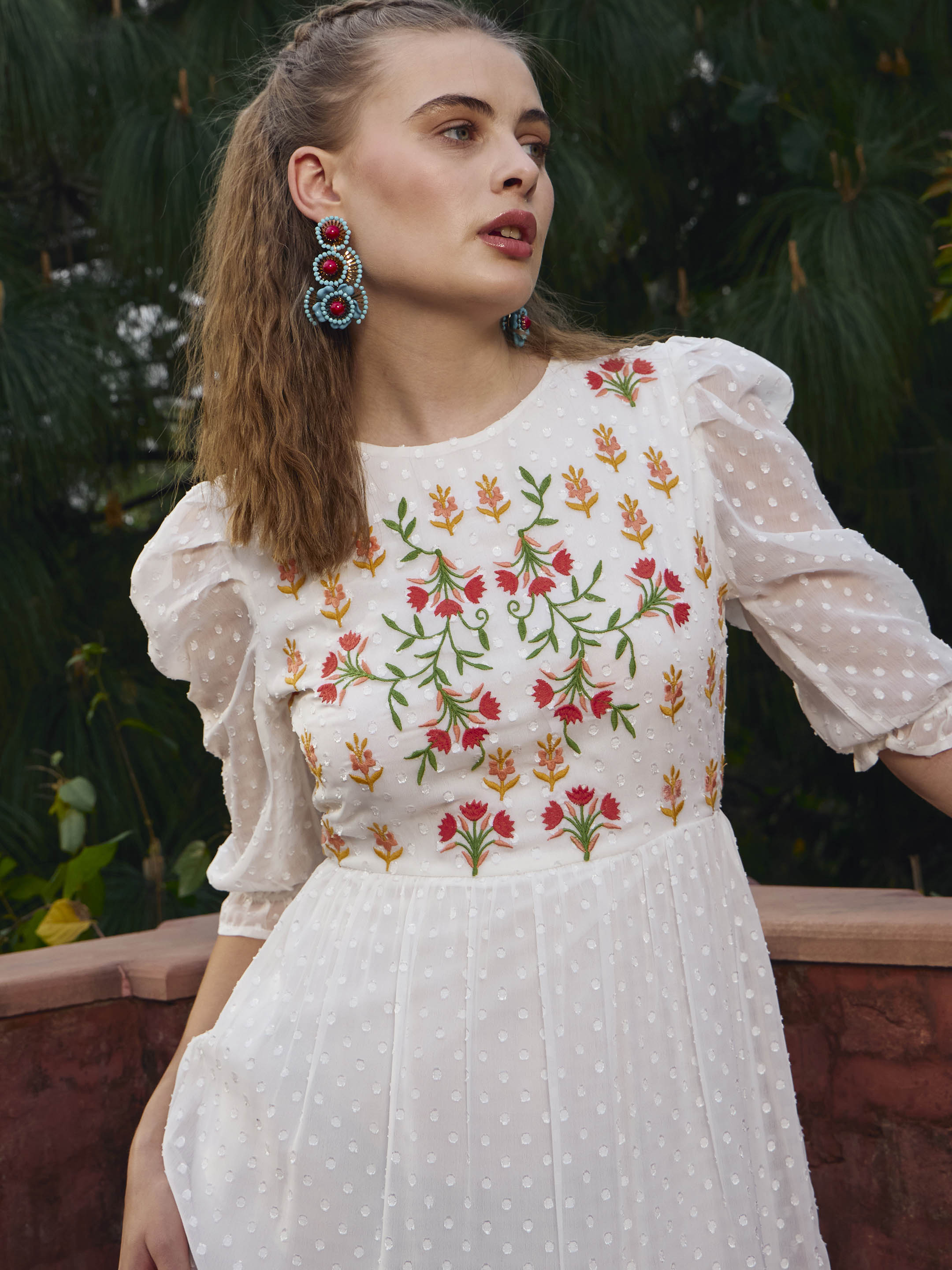 Women White Dobby Tiered Midi Dress-SFDRSS12977