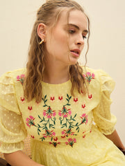 Women Yellow Dobby Tiered Midi Dress-SFDRSS12978