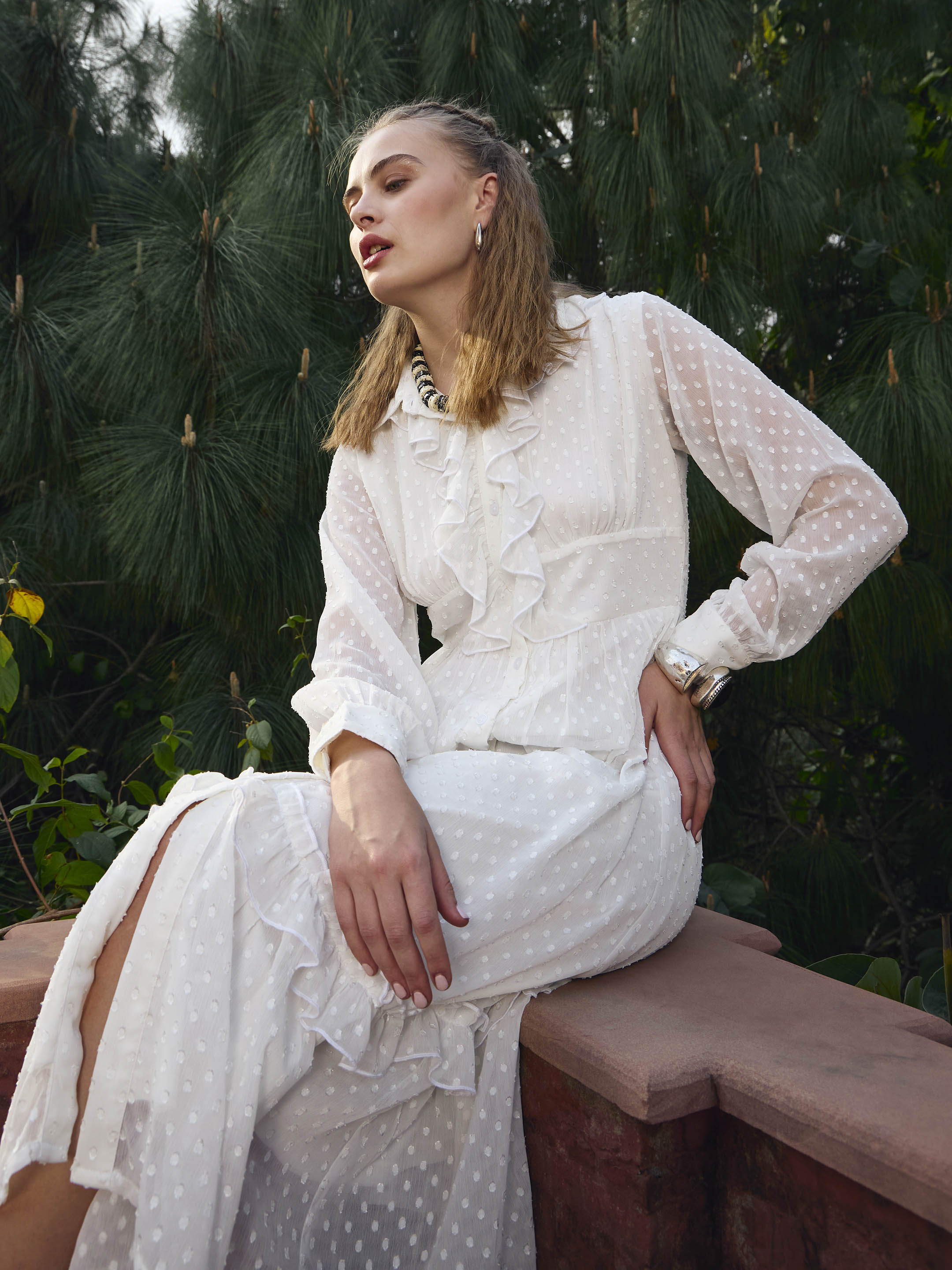 Women Green Dobby Puff Sleeve Midi Dress-SFDRSS12983