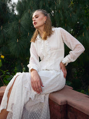 Women Green Dobby Puff Sleeve Midi Dress-SFDRSS12983