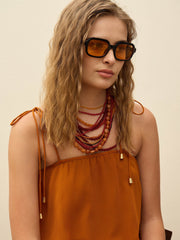 Women Rust Frill Strappy Maxi Dress-SFDRSS12987