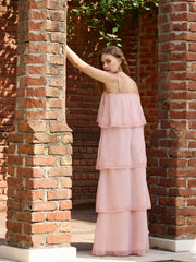 Women Peach Frill Strappy Maxi Dress-SFDRSS12988