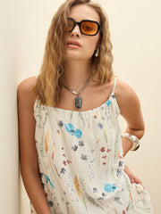 Women White Ditsy Floral Strappy Maxi Dress-SFDRSS12989