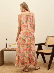 Women Beige Floral Strappy Maxi Dress-SFDRSS12990