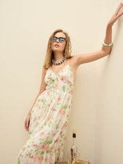 Women White Floral Back-Cut Out Maxi Dress-SFDRSS12991