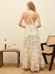 Women White Floral Back-Cut Out Maxi Dress-SFDRSS12991