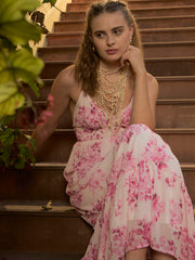 Women Pink Floral Back-Cut Out Maxi Dress-SFDRSS12992