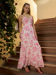 Women Pink Floral Back-Cut Out Maxi Dress-SFDRSS12992