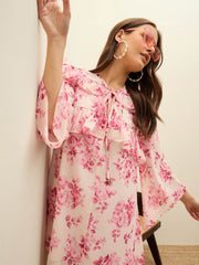 Women Pink Floral A-Line Short Dress-SFDRSS12993