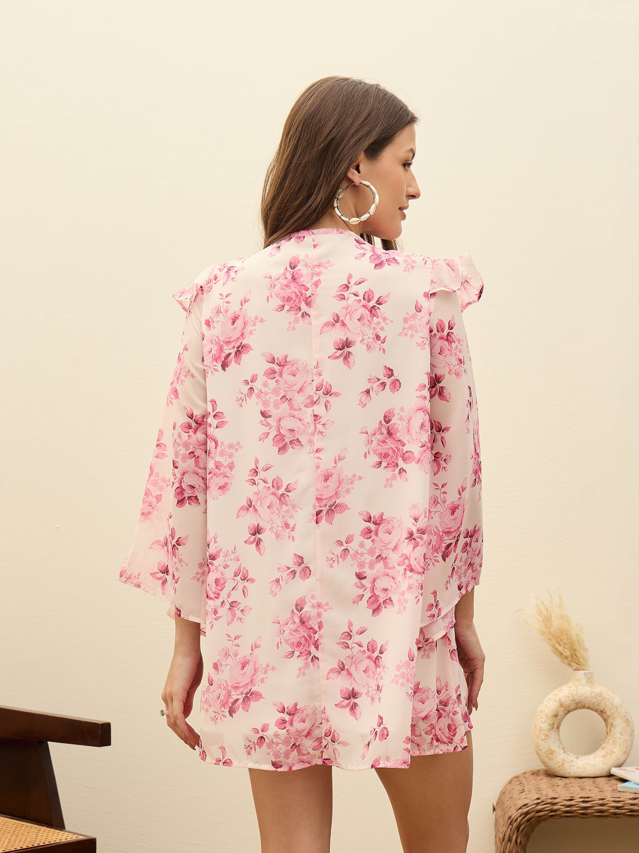 Women Pink Floral A-Line Short Dress-SFDRSS12993