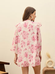Women Pink Floral A-Line Short Dress-SFDRSS12993