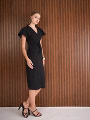Women Black V-Neck Bodycon Dress-SFDRSS12996