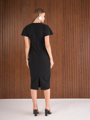 Women Black V-Neck Bodycon Dress-SFDRSS12996