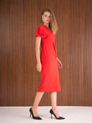Women Red V-Neck Bodycon Dress-SFDRSS12997