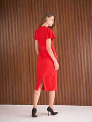 Women Red V-Neck Bodycon Dress-SFDRSS12997