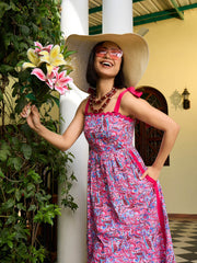 Women Pink Paisley Strappy Tie-up Midi Dress-SFDRSS13007