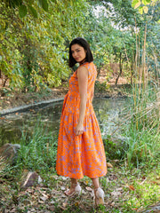 Women Grey & Orange Floral Tiered Midi Dress-SFDRSS13010