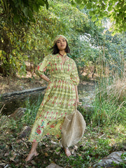 Women Yellow Floral V Neck Gathered Midi Dress-SFDRSS13024