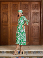 Women Green & White Front Button Midi Dress-SFDRSS13031