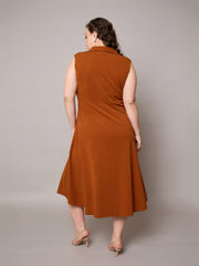 Women Rust Sleeveless Side Slit Midi Dress-SFDRSS13036