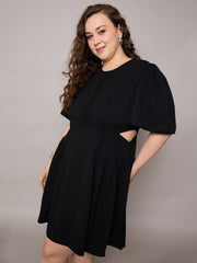 Women Black Side Cut Out Frill Sleeves Dress-SFDRSS13038