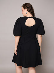 Women Black Side Cut Out Frill Sleeves Dress-SFDRSS13038