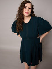 Women Emerald Green Side Cut Out Frill Sleeves Dress-SFDRSS13039