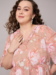 Women Brown Floral Short Tiered Dress-SFDRSS13042