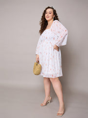Women Brown Floral Square Neck Short Skater Dress-SFDRSS13044