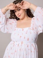 Women Brown Floral Square Neck Short Skater Dress-SFDRSS13044