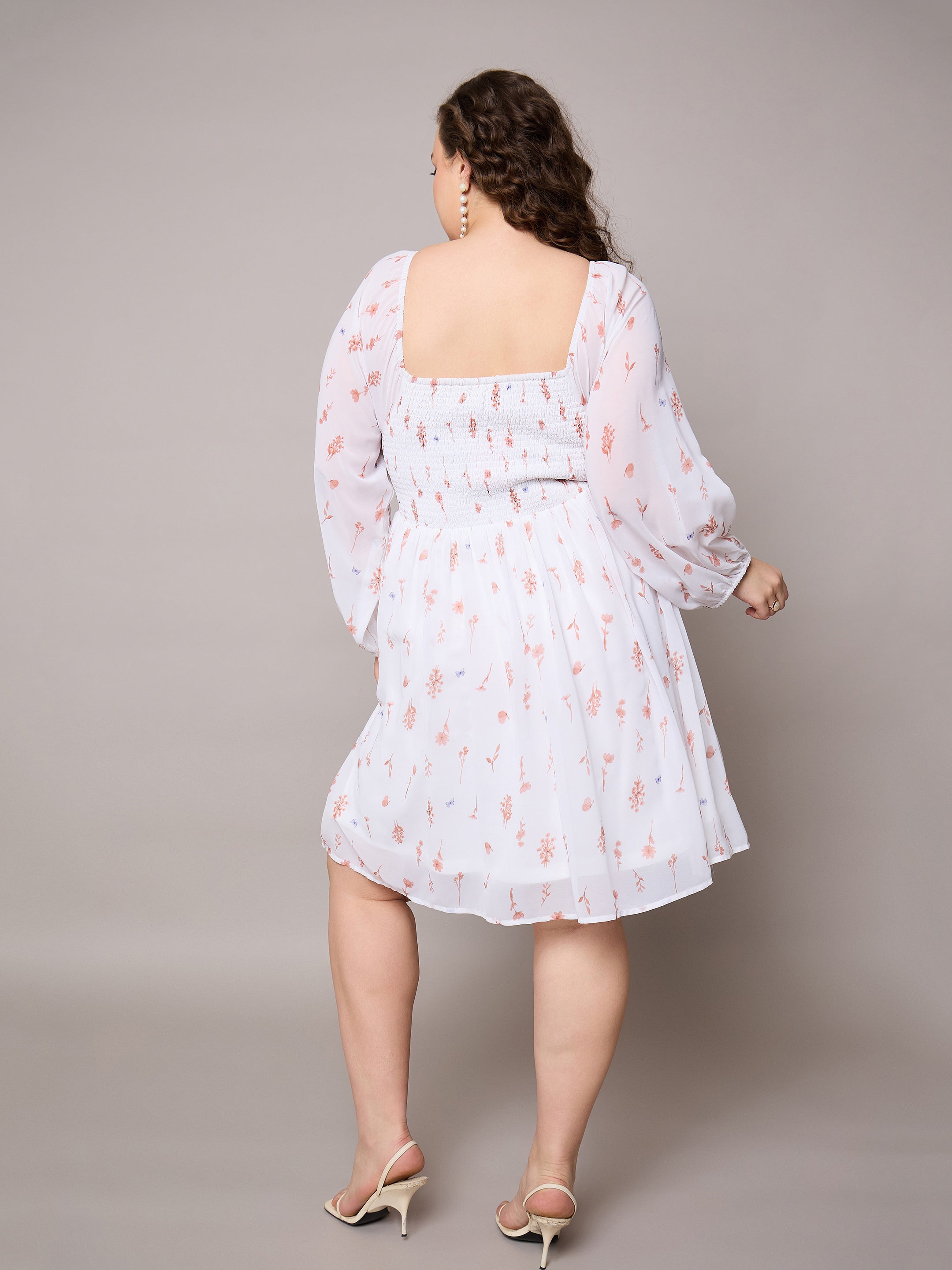 Women Brown Floral Square Neck Short Skater Dress-SFDRSS13044