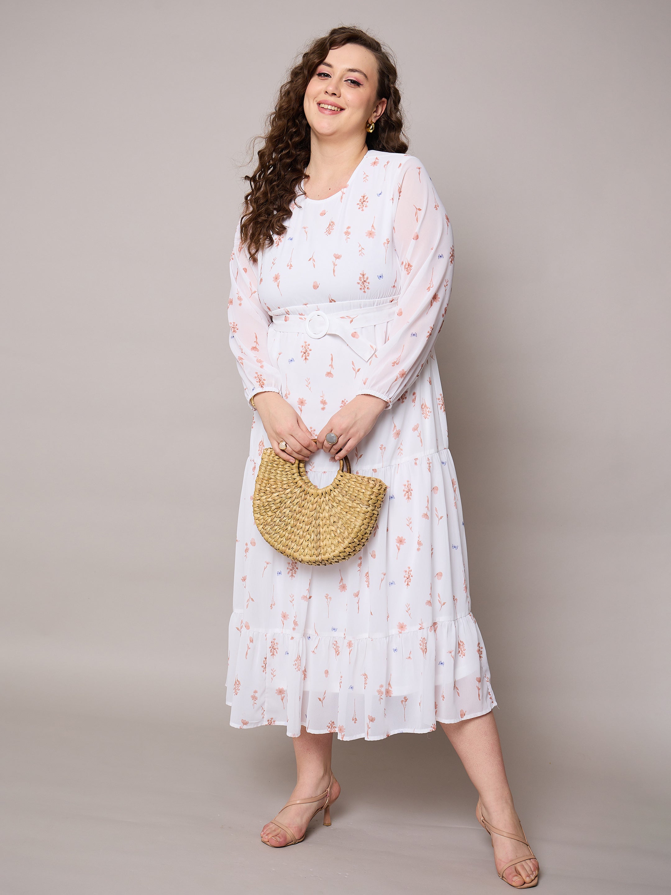 Women Brown Floral Tiered Maxi Dress-SFDRSS13048