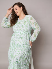 Women Green Floral Tiered Maxi Dress-SFDRSS13049