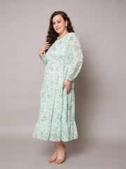 Women Green Floral Tiered Maxi Dress-SFDRSS13049