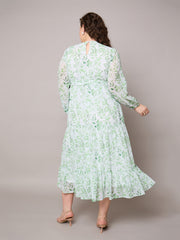Women Green Floral Tiered Maxi Dress-SFDRSS13049