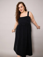 Women Black Tencel Strappy Midi Dress-SFDRSS13057