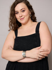 Women Black Tencel Strappy Midi Dress-SFDRSS13057