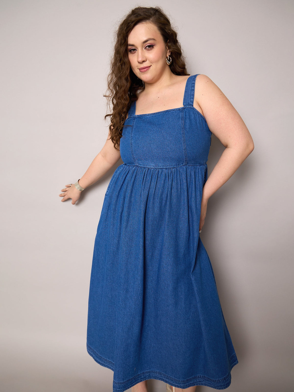 Women Navy Tencel Strappy Midi Dress-SFDRSS13058