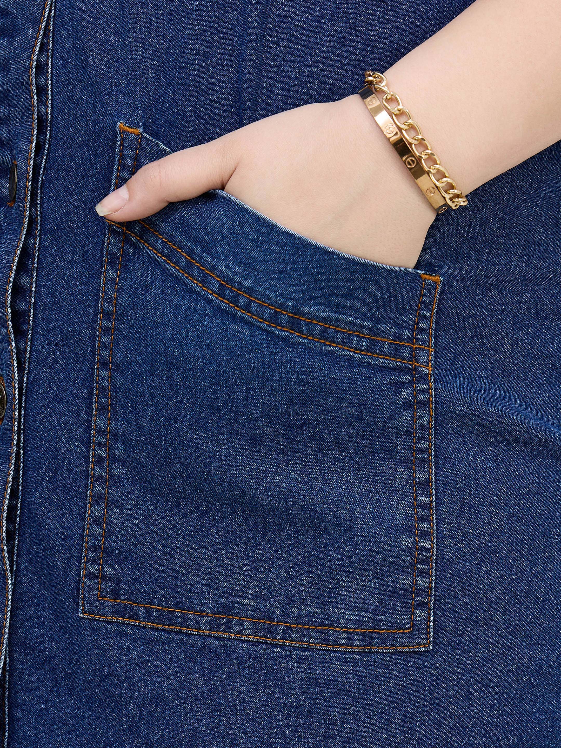 Women Navy Denim Sleeveless Short Dress-SFDRSS13059