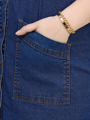 Women Navy Denim Sleeveless Short Dress-SFDRSS13059