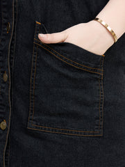 Women Black Denim Sleeveless Short Dress-SFDRSS13060