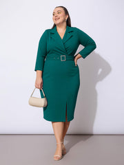 Women Green Notch Collar Belted Bodycon Dress-SFDRSS13069