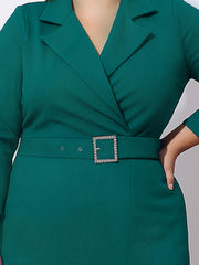 Women Green Notch Collar Belted Bodycon Dress-SFDRSS13069