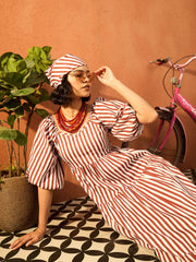Women Brown & White Stripe Tiered Maxi Dress-SFDRSS13082
