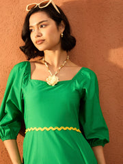 Women Green Ric Rac Lace Square Neck Maxi Dress-SFDRSS13087