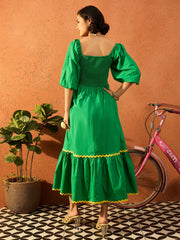Women Green Ric Rac Lace Square Neck Maxi Dress-SFDRSS13087