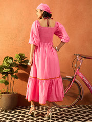 Women Pink Ric Rac Lace Square Neck Maxi Dress-SFDRSS13088